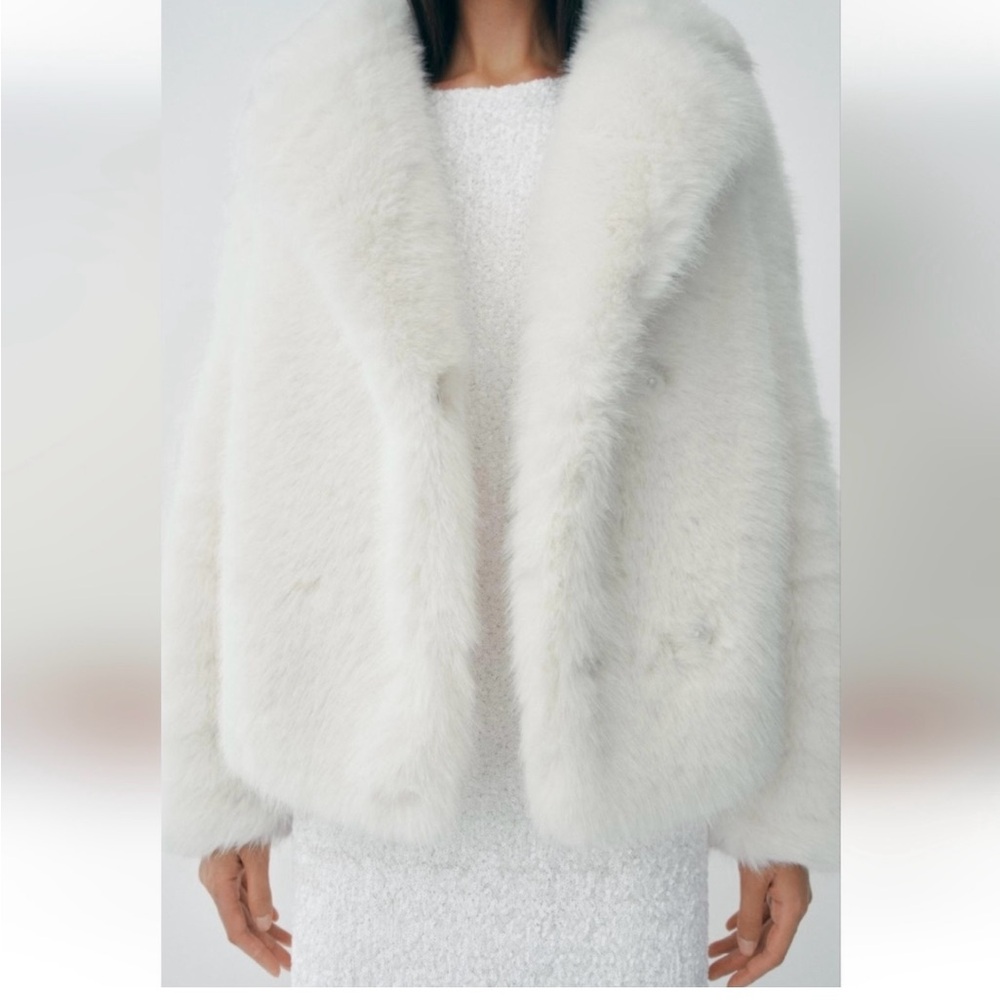 Zara White Faux Fur Jacket